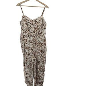 Old Navy White Brown Animal Print Spots Linen/Rayon Jumpsuit XL